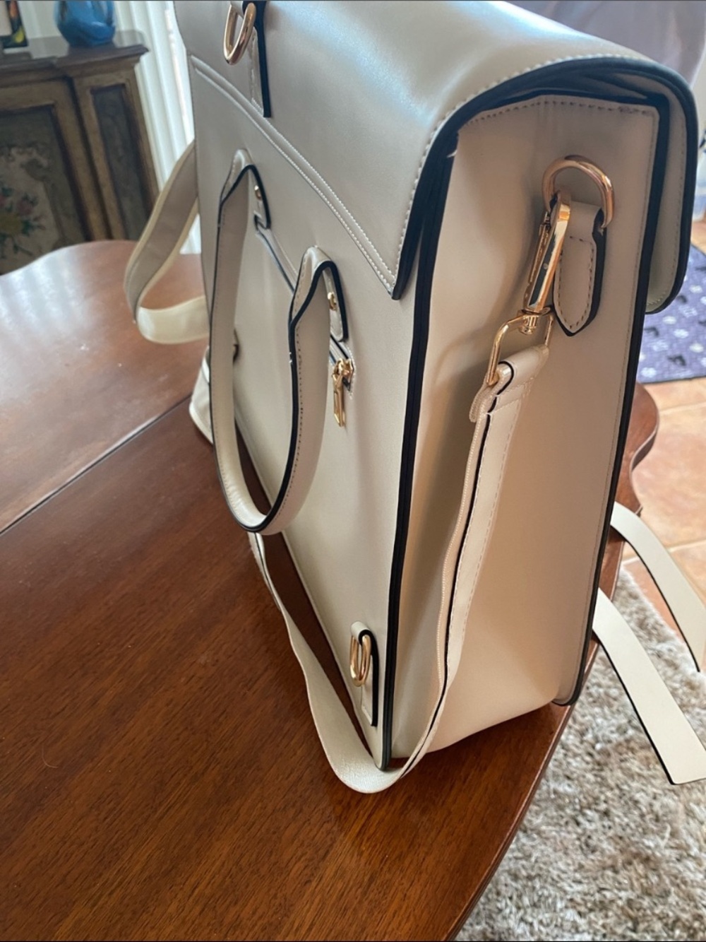 Cream Bow Accent Mosiso Laptop Satchel Bag